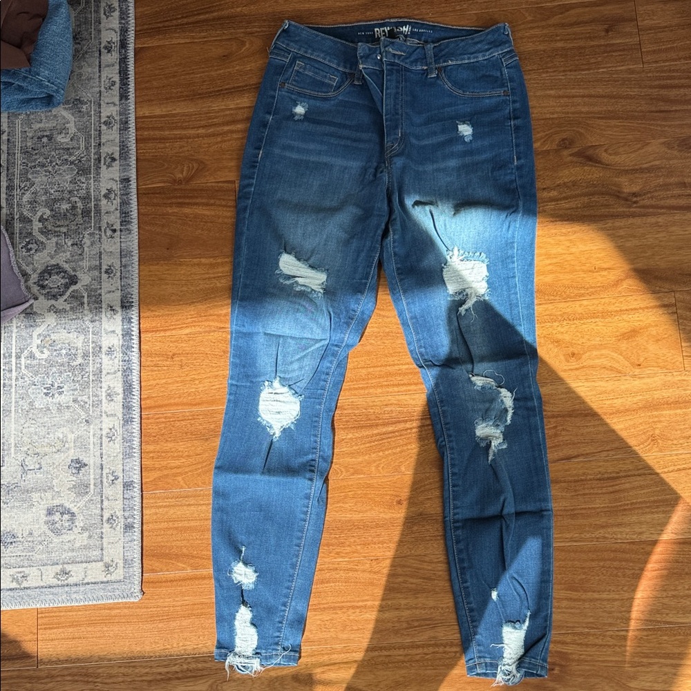 Ripped High-Rise Women's Jeans - Blue